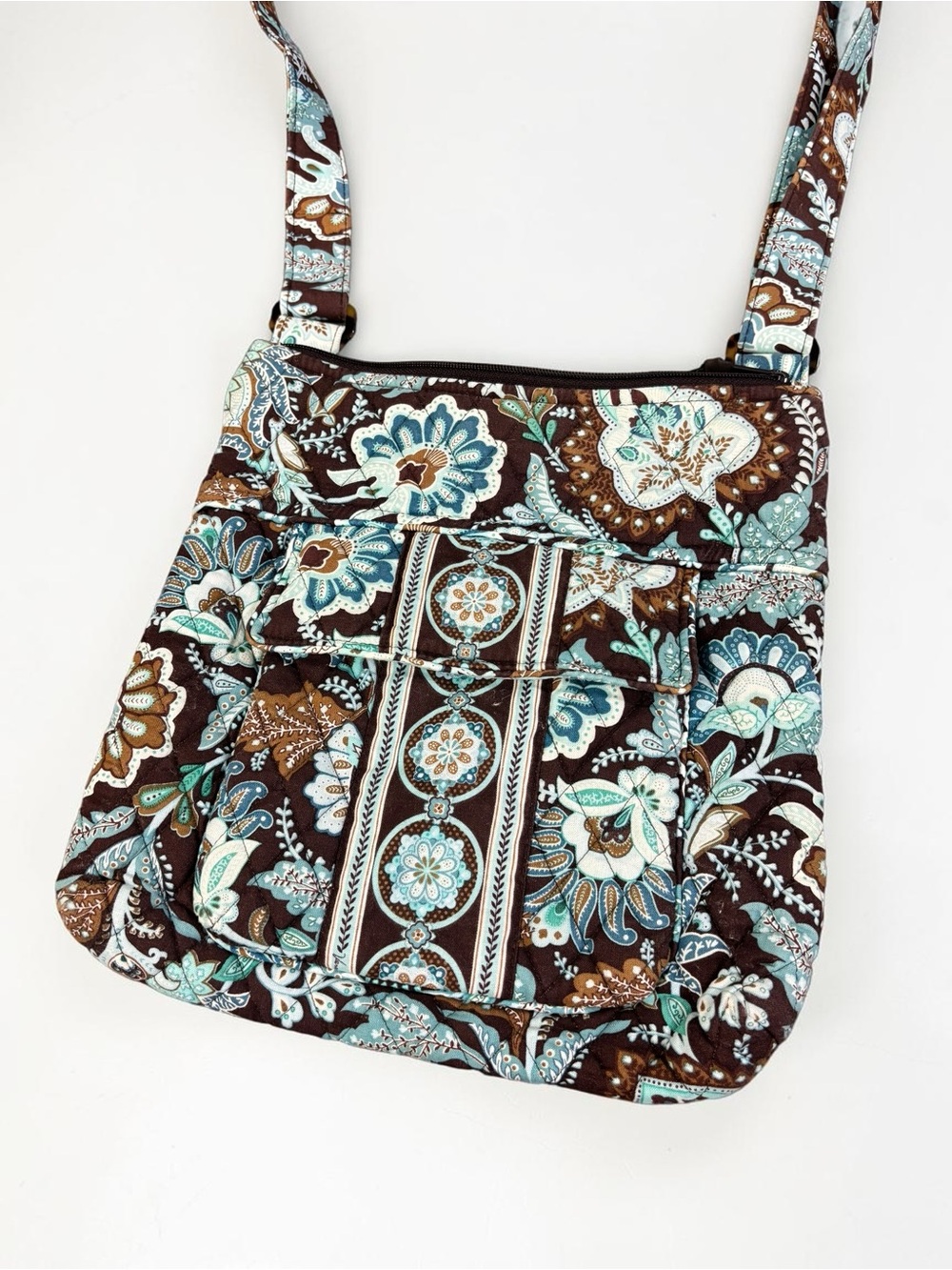 Vintage Vera Bradley Java Blue Crossbody Chocolate Brown Hipster Retired Y2K Bag